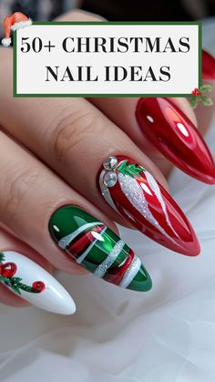 Warning: These 50 Christmas Nails May Cause Excessive Compliments!! 🎄💅 Get into the holiday spirit with these stunning Christmas Nails that will have everyone talking! From Christmas Gel Nails to Christmas Nails Acrylic, there's something for every festive look. Try Cute Christmas Nails or go bold with Red Christmas Nails for that perfect holiday vibe. 🎅✨ Need something quick? Check out Stick On Nails or add some sparkle with Nail Art Noel. These Xmas Nails and Christmas Nail Designs will get... Gel Nail Christmas Designs, Red And Green Christmas Nail Designs, Sparkling Christmas Nails, Holiday Nail Designs Winter, Rudolph Nails, Christmas Nail Designs Holiday, Christmas Nail Designs Easy, Accent Nail Art, Art Noel