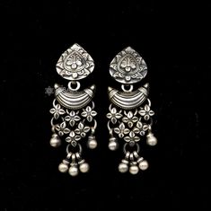 925 sterling silver handmade gorgeous stud earrings drop dangle vintage antique design earrings belly dance tribal jewelry from Rajasthan India. Metal-925 sterling silver. Type-drop dangler earrings. Length-6.0 centimetre approx. Width-2 centimetres approx. Weight-20.480 grams. Marking-925 closure-push back. Makes excellent gifting and collectible pieces. Silver Danglers With Intricate Design, Heavy Traditional Sterling Silver Danglers, Bollywood Style Silver Metal Danglers, Bollywood Silver Earrings With Intricate Design, Antique Silver Bohemian Earrings With Intricate Design, Brides Jewellery, Classy Lifestyle, Dangler Earrings, Edgy Jewelry