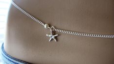 Little Starfish Belly Chain Sterling silver plated Body | Etsy Summer Jewelry Gift With Silver Chain, Silver Necklace With Starfish Charm For Summer, Beach Jewelry With Silver Pearl Charm, Silver Jewelry With Pearl Charm For Beach, Silver Starfish Charm Necklace For Summer, Silver Beach Jewelry With Pearl Charm, Beach Silver Jewelry With Pearl Charm, Summer Silver Necklace With Pearl Chain, Beach Jewelry: Silver With Pearl Charm