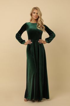 Dark Green Velvet Dress, Maxi Dress Long Sleeve, Green Velvet Dress, Maxi Dress Long, Dress Bridesmaid, Dress Gown, Reception Dress, Dress Evening, Gown Dress