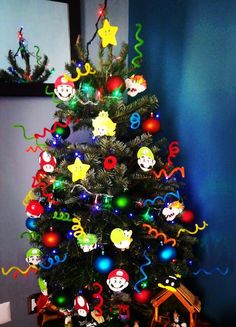 a decorated christmas tree in the corner of a room