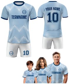 Our Custom soccer jersey are designed to be sleek and dynamic, perfect for showcases your style and energy for the match or casual day. Available in XS-5XL sizes for men, women, youth and toddler in many color options, these Personalized Soccer Jersey offer exceptional durability and resistance to wear and tear, making them an investment that will accompany you through any matches and seasons.  🎨If you have any REQUEST or OTHER DESIGN IDEA to re-custom the pattern or color, simply MESSAGE US an Casual Blue Jersey With Team Logo, Blue Short Sleeve Jersey For Sports Events, Blue Short Sleeve Jersey With Team Name, Blue Jersey Short Sleeve With Sublimation Design, Blue Short Sleeve Jersey For Sports, Blue Short Sleeve Sports Jersey, Blue Jersey T-shirt For Sportswear, Blue Jersey T-shirt Sportswear, Sportswear Jersey With Letter Print Short Sleeve