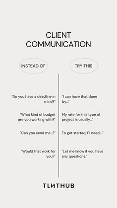 a white poster with the words client communication instead of try this