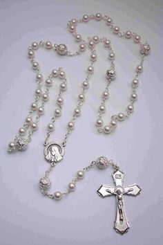 Personalized Rosary, Organza Bow, Pearl Rosary, White Lilac, Holy Rosary, Organza Pouch, Rosary Necklace, I'm With The Band, Wedding Prep