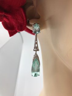 Aquamarine color crystals Crystal Dangle earrings Super gorgeous Just beautiful! LIGHT won't pull on ears show stoppers GORGEOUS DETAIL. by MyElegantThings Artisan crafted. Made in USA Formal Drop Clip-on Earrings, Elegant Green Drop Linear Earrings, Formal Pierced Crystal Drop Earrings, Formal Drop Crystal Earrings (pierced), Formal Crystal Drop Earrings Pierced, Formal Drop Crystal Earrings Pierced, Elegant Green Dangle Linear Earrings, Green Linear Drop Earrings For Formal Occasions, Green Teardrop Clip-on Earrings For Formal Occasions