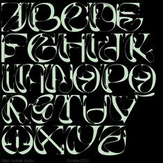 an old fashioned type of font with white ink on black paper, in the style of graffiti