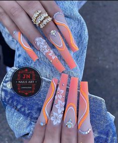 Summer Acrylic Long Nails, Nail Ideas With Designs, Gucci Nails, Simple Acrylic Nails, Dope Nail Designs, Nail Art Designs Diy, Coffin Shape Nails, Party Nails