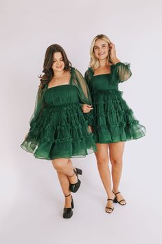 Be the belle of any ball in this hunter green EXCLUSIVE Hopeless Romantic Dress. Flirt with style in the ruched bodice, tulle overlay, sheer puff sleeve, and ruffle details. Look your lively best for your romantic night out! Details *Measurements are taken with item hanging and fabric unstretched.* Lined Long sheer puff sleeves Square neckline Elastic along shoulders Invisible zipper back closure Tier hem Sizing Approximate measurements: 29" SIZE LENGTH BUST* WAIST* 0 31" 29" 2 31" 30" 26" 4 31. Romantic Night, Ruched Bodice, Romantic Dress, Hunter Green, Invisible Zipper, Hopeless Romantic, Square Neckline, Puff Sleeves, Puff Sleeve