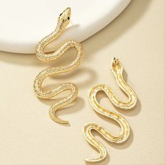 Snake Earrings Snake Party, Long Snake, Formal Jewelry, Golden Earrings, Snake Earrings, Animal Earrings, Party Earrings, Gold Snake, Trendy Jewelry