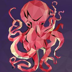 an octopus is depicted in this low poly art style, it appears to be pink