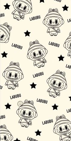 an image of cartoon characters with stars on the background, and in black and white