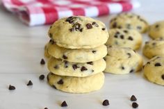 chocolate chip cookies stacked on top of each other