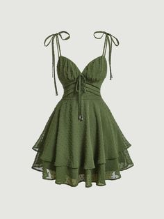 Army Green Casual Collar Sleeveless Woven Fabric Plain Cami Embellished Non-Stretch Women Clothing Short Birthday Outfit, Green Homecoming Dress, Homecoming Dress Short, Green Homecoming Dresses, Cute Dress Outfits, Really Cute Outfits, Mode Inspiration, Homecoming Dress, Dress Short