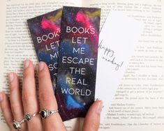 two bookmarks with the words, books let me escape the real world