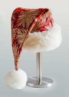 Elegant and stylish Santa Hat made from high quality golden embroidered lace and red cotton velvet fabric. The trim is made of soft fluffy faux fur. Perfect for Christmas. This unique design will definitely make you stand out during Christmas time. Universal size which will fit most of Ledies/Gents heads. Hand Washable in 30 degrees Red Christmas Hat For Festive Occasions, Sewing Hats, Gold Costume, Santa Costume, White Faux Fur, Costume Hats, Christmas Hat, Cotton Velvet, Hat Making