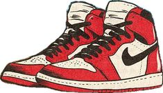 a drawing of a pair of red and white sneakers