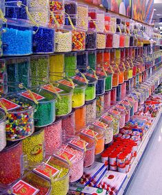 there are many different types of candy in the store