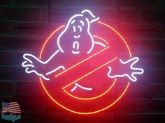 a neon sign with a ghost on it