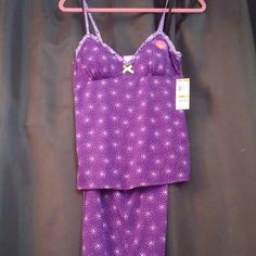 Purple Dot.Capri Pant & Cami Pajama Set Fitted Purple Sleepwear For Pajama Party, Purple Cotton Sleepwear For Relaxation, Fitted Purple Loungewear Sets, Purple Sleeveless Sleepwear For Sleepover, Purple Sleepwear For Sleepovers, Sleepwear Pajamas, Color Purple, Women's Intimates, Pajama Set