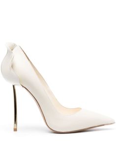 Petalo 12mm ruffled-detail leather pumps White Stiletto Heels, Cream High Heels, Extreme High Heels, White Pumps, White Heels, High Heels Stilettos, High Heel Pumps, Leather Pumps, Pump Shoes