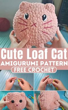 the instructions for how to make an amigurm cat crochet pillow