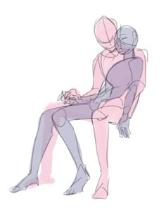 a drawing of two people sitting next to each other on a white background, one person is