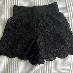 Crochet Lace Black Shorts Nwt. Stretch Waistband, But Fits Like A 00-0. Lace Shorts With Crochet Trim For Spring, Summer Stretch Lace Shorts, Black Fitted Lace Shorts, Black Lace Trim Shorts For Summer, Fitted Black Lace Shorts, Spring Crochet Lace Shorts, Black Lace Trim Shorts, Shorts Crochet, Black Lace Shorts