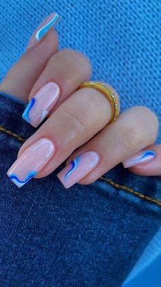 Nail Art Ete, Nail Inspiration Blue, Nails Inspiration 2023, Blue Nails With Design, Nails Inspiration Blue, Nails Nail Art Designs, Acrylic Nail Ideas, Hello Nails