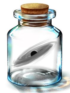 a glass jar filled with water and a wooden lid on top of the jar is an object floating in it