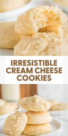 three images showing different types of cream cheese cookies with the words irresistiblely cremed