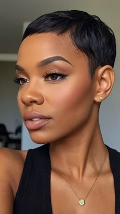 Best Trends for Pixie Hairstyles For Black Women 🔮 Spike Pixie Haircut, Baldie Baddie, Black Women Short Haircut, Pixie Hairstyles For Black Women, Pixie Haircuts For Black Women, 4b Hairstyles, Bald Beauty, Types Of Eyebrows, Short Haircuts For Black Women