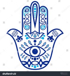 hamsa hand with an eye and flowers on the palm, symbol for protection against evil spirits