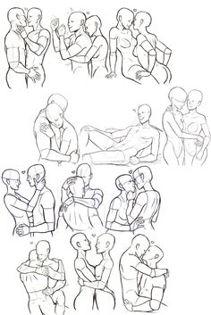 some sketches of people hugging each other in different poses and positions, with one man holding the