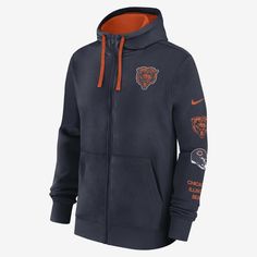 This Chicago Bears Club Hoodie combines soft fleece lining with a cotton-polyester blend to help create a warm, comfortable feel in cooler conditions. Nike Sweatshirt With Double-lined Hood For Winter, Nike Winter Sweatshirt With Double-lined Hood, Hooded Fan Apparel Outerwear For Winter, Nike Winter Fan Apparel Hoodie, Nike Hoodie With Ribbed Cuffs For Outdoor Activities, Nike Urban Fleece Hooded Jacket, Nike Winter Hoodie Fan Apparel, Nike Outdoor Hoodie With Adjustable Hood, Nike Urban Sweatshirt With Double-lined Hood