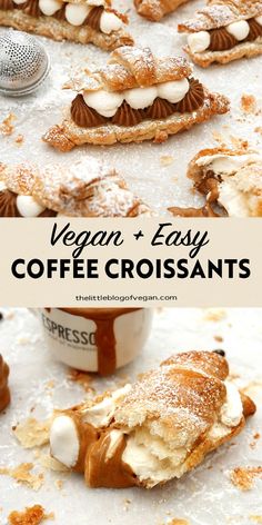 vegan and easy coffee croissants with whipped cream on top, topped with marshmallows