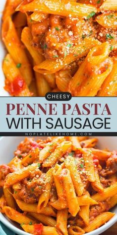 This Cheesy Penne Pasta with Sausage is the best pasta recipe for dinner! It starts with penne pasta mixed with a homemade Italian sausage meat sauce. You have to try this easy dinner recipe! Sausage Meat Sauce, Cheesy Penne Pasta, Sausage Meat Recipes, Ground Italian Sausage Recipes, Best Pasta Recipe, Italian Sausage Recipes Pasta, Penne Pasta Recipe