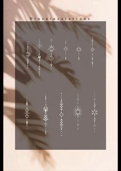 the shadow of a palm tree leaves on a gray background with text that reads, exoxtion tattoos