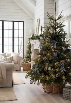 a decorated christmas tree in a living room