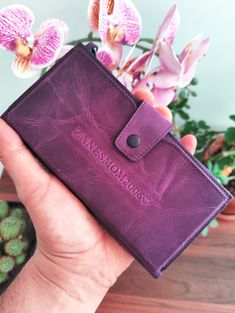 Purple Leather Wallet, Christmas Gift, Purple Purse, Women Purse, Leather Purse, Perseonalized Wallet, Phone Holder Wallet, money clip wallet, iphone wallet,  groomsmen gifts ❗This product is made of completely calf leather.❗ 👷Our product, which we prepared from 1.5 mm aged leather with traditional methods, is stylish and very useful, as well as having very high quality workmanship and materials. 🤎The use of handmade and quality leather will enable it to accompany you for many years, and it will acquire a completely special color for you as you use it. 💯Since our products are 100% handmade and the main material we use is leather, there may be slight differences from the images. ⭐ MAIN FEATURES ⭐ FEMALE AND MALE CAN USE ⭐ 1st CLASS CALF LEATHER ⭐ QUALITY WORKMANSHIP ⭐ 2 BIG SECTIONS ⭐ 8 Purple Coin Purse With Card Slots As Gift, Purple Wallets With Interior Card Slots Gift, Purple Leather Wallet For Gift, Purple Leather Wallet As A Gift, Purple Leather Wallets For Gifts, Purple Leather Wallet As Gift, Purple Wallet With Interior Card Slots Gift, Purple Rectangular Card Holder Gift, Rectangular Purple Card Holder Gift