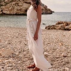 Nwt. Gorgeous, Flowy White Cotton Dress. It Gives Grecian Goddess On A Trip To The Islands Note: The Belt It Came With Is Not As Thick As The Belt Pictured In The Stock Photos. Chic Summer Midi Dress For Beach Wedding, Elegant Midi Dress For Daywear And Beach Season, Elegant Midi Dress For Beach Season Daywear, Casual Maxi Dress For Beach Wedding, Elegant Flowy Beach Dress For Daywear, Elegant Midi Dress For Beach Wedding, Sleeveless Midi Dress For Beach Wedding, Feminine Linen Beach Dress, Elegant Sleeveless Beach Dress For Brunch