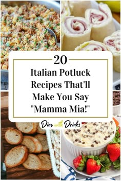 Collage of 4 italian potluck recipes. Italian Carry In Ideas, Italian Recipes Potluck, Easy Italian Potluck Ideas, Italian Themed Potluck Ideas, Italian Dinners For A Crowd, Italian Side Dishes For A Crowd, Italian Pot Luck Dishes, International Potluck Ideas, Italian For A Crowd