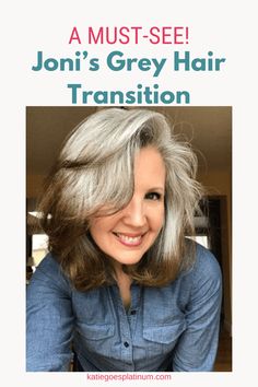 Joni's grey hair transition started when she was in her 50s, and tired of dyeing. She went grey cold turkey with long hair and looks fabulous! She explains why she chose to go grey cold turkey and keep her hair long, and her favorite grey hair products. It's a must-read gray hair transition story! #greyhair #grayhair #goinggray #over50beauty Dyed Brown Hair, Grey Hair Transition, Gray Hair Pixie Cuts, Hair Highlights And Lowlights, Highlights Lowlights