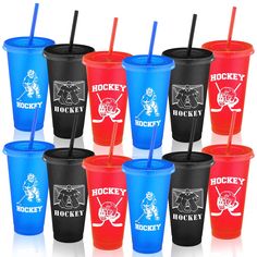 PRICES MAY VARY. Package Includes: 12 pcs of 24 oz hockey tumbler with lid and straw bulk, designed in 3 different styles, 4 for each, ideal for equipping your home, office, or sports club; This bulk pack ensures you'll always have a spare tumbler on hand whether you're hosting a party or simply enjoying a drink alone Sturdy and Reliable Material: our hockey coffee mug is made of quality plastic, safe and reliable, this ensures great performance and longevity; Easy to clean, hard to fade, reusab Hockey Party Favors, Hockey Birthday Party, Cute Iced Coffee, Hockey Party, Hockey Birthday, Reusable Cups, Plastic Tumblers, Tumblers With Lids, Coffee Travel