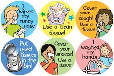 six children's stickers with the words, i wash my hands and use it to