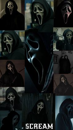 the scream mask is shown in many different pictures