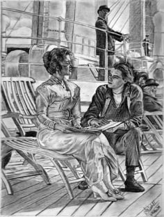 two women sitting on a bench next to each other in front of a man and woman