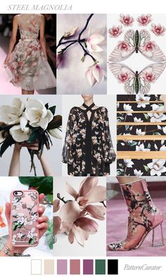 a collage of images with flowers and shoes on them, including an iphone case