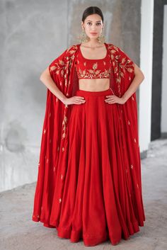 Embroidered Cape, Indian Outfits Lehenga, Red Cape, Pink Lehenga, Red Lehenga, Indian Gowns, Indian Dress