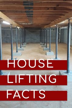 an empty building with the words house lifting fact in red and white overlaying it