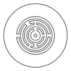 a black and white image of a maze in the center of a circle with an arrow